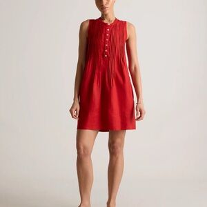 100% European Linen Red Sleeveless Button-Down Dress